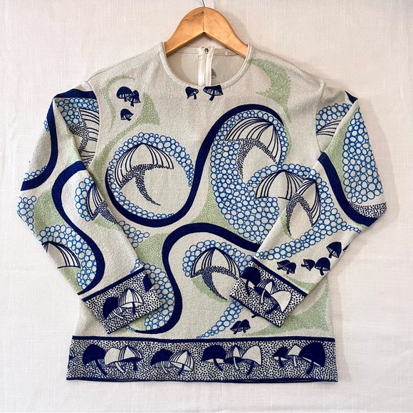Vintage 60’s/70’s Mushroom Print Long Sleeve Shirt, L - Picture 2 of 11